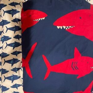 Red, Blue, White Twin Shark Reversible Comforter - sheets and pillow case